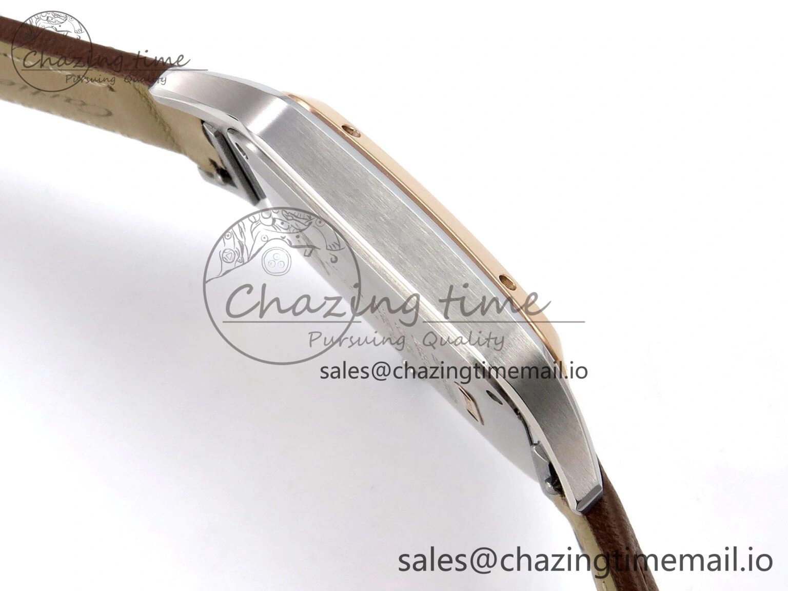 Durable Santos Dumont 31.4mm SS RG AF 1:1 Best Edition Silver Dial on Brown Leather Strap A 5897