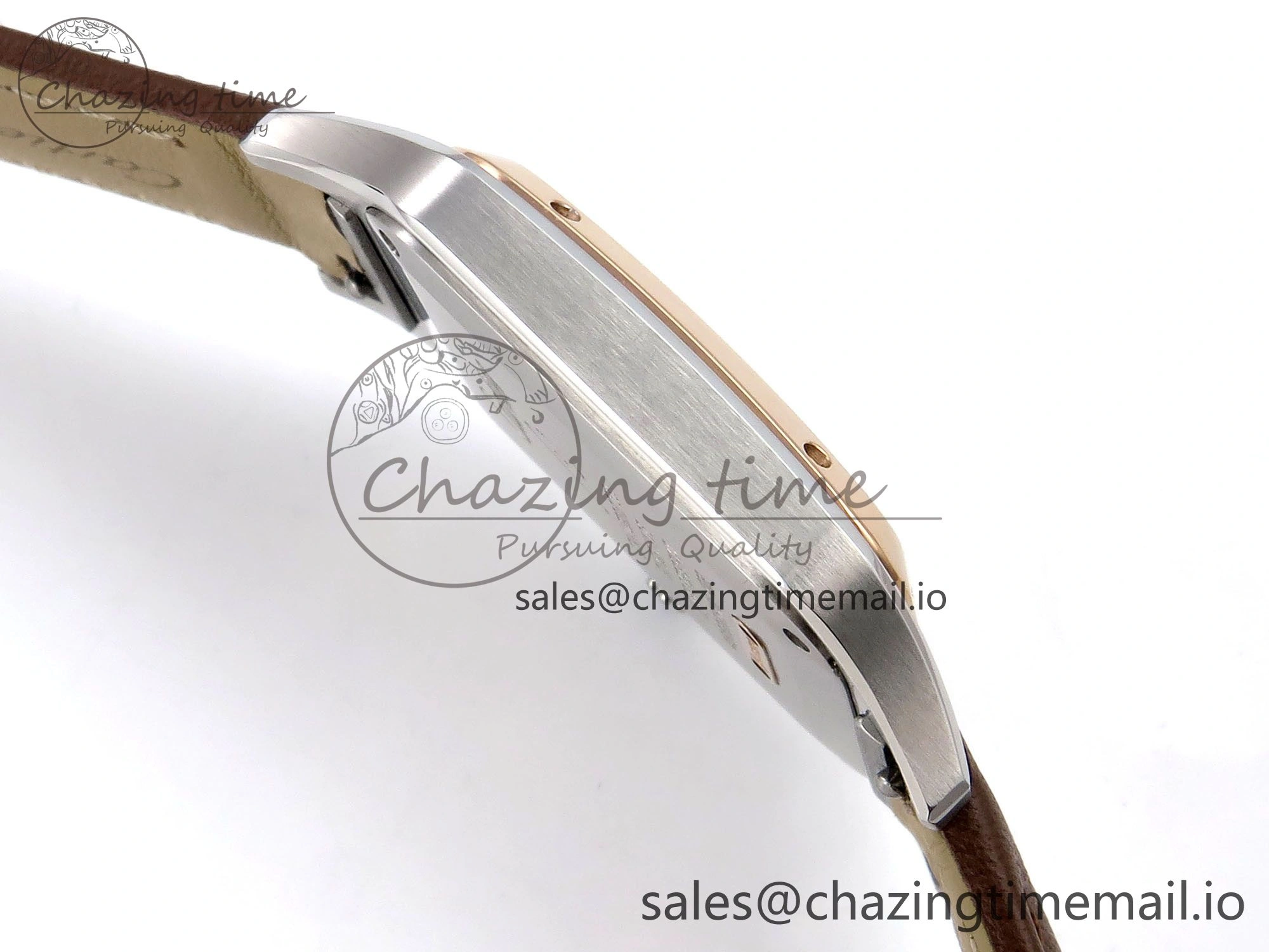Durable Santos Dumont 31.4mm SS RG AF 1:1 Best Edition Silver Dial on Brown Leather Strap A 5897