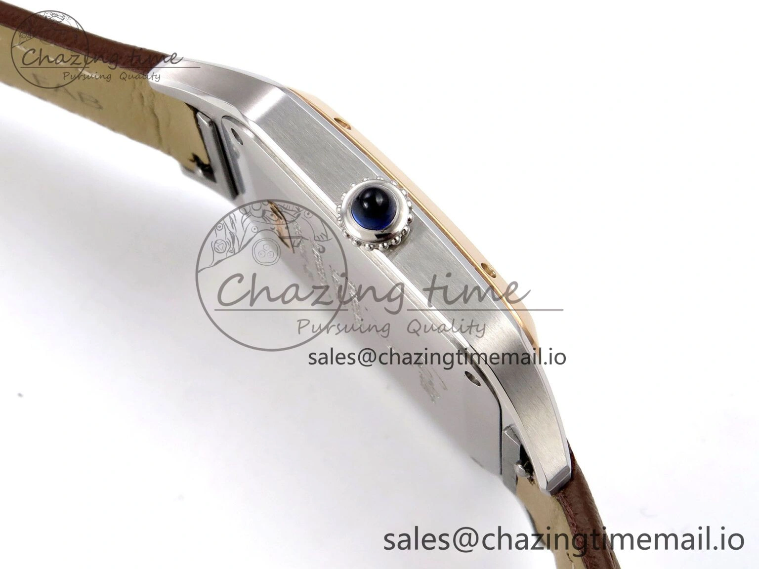 Durable Santos Dumont 31.4mm SS RG AF 1:1 Best Edition Silver Dial on Brown Leather Strap A 5897