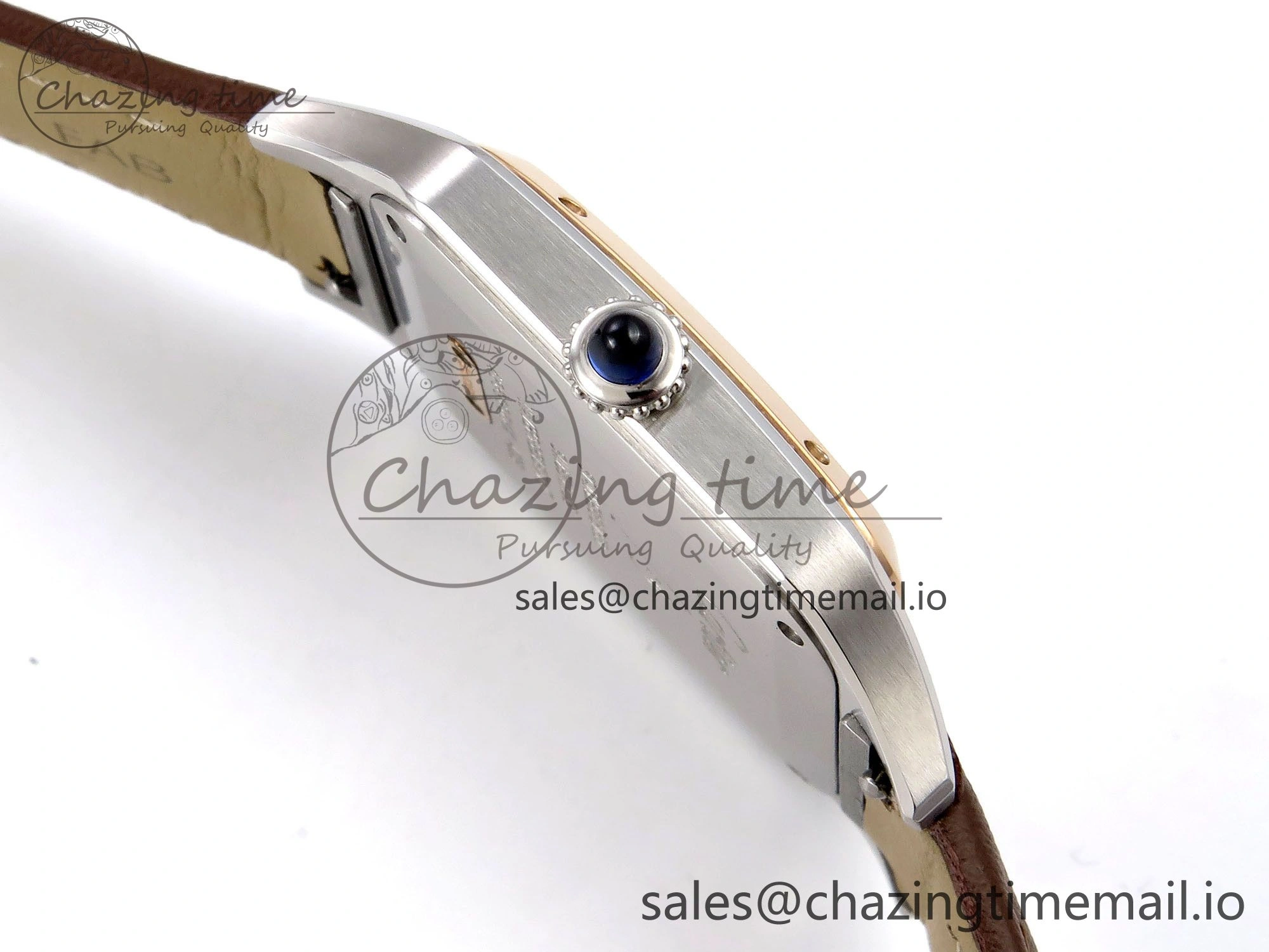Durable Santos Dumont 31.4mm SS RG AF 1:1 Best Edition Silver Dial on Brown Leather Strap A 5897