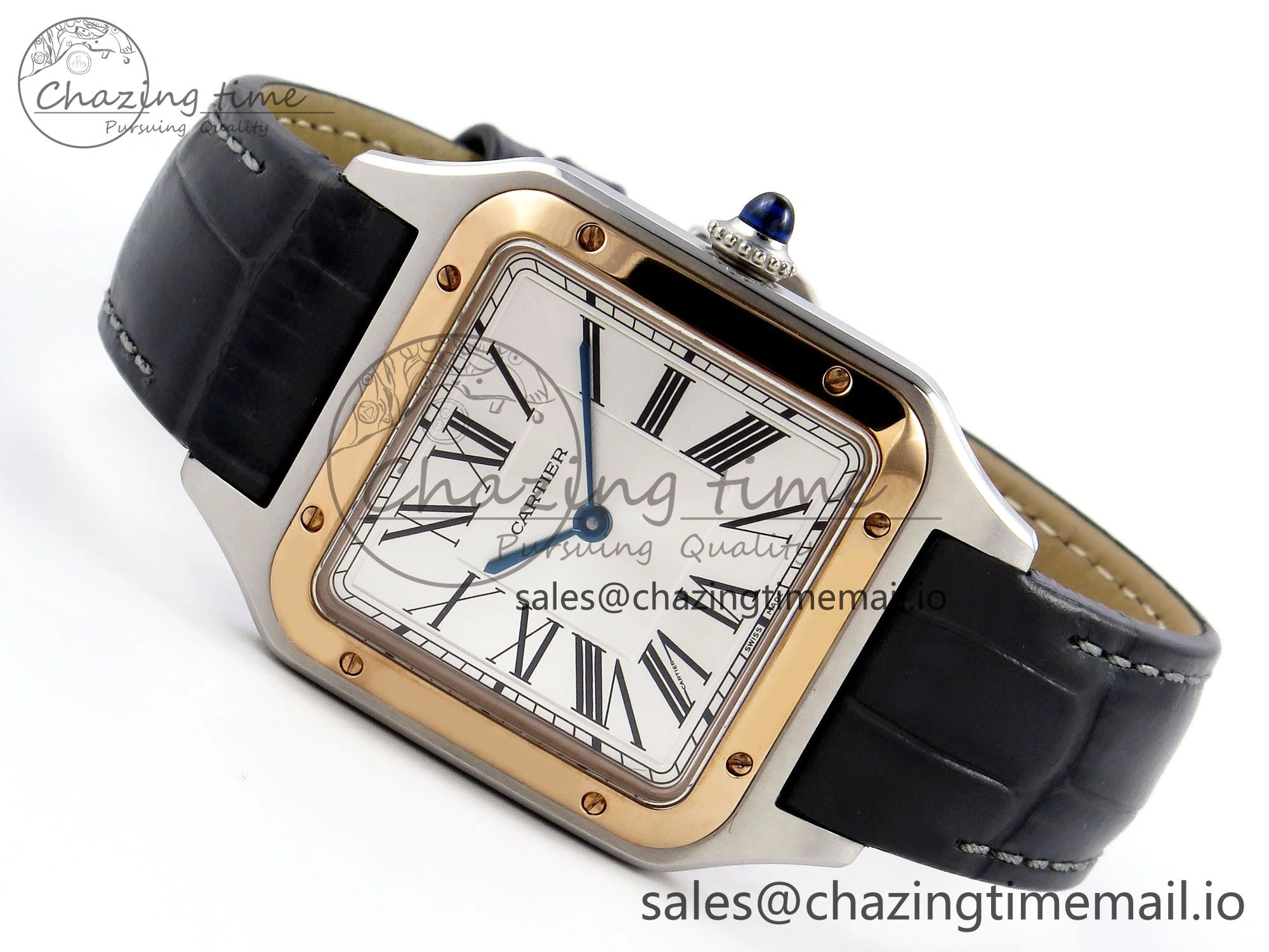 Versatile Santos Dumont 31.4mm SS RG AF 1:1 Best Edition Silver Dial on Gray Croco Strap A 5894