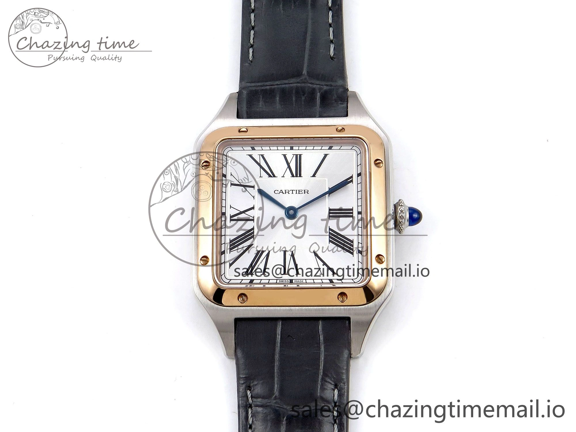 Versatile Santos Dumont 31.4mm SS RG AF 1:1 Best Edition Silver Dial on Gray Croco Strap A 5894