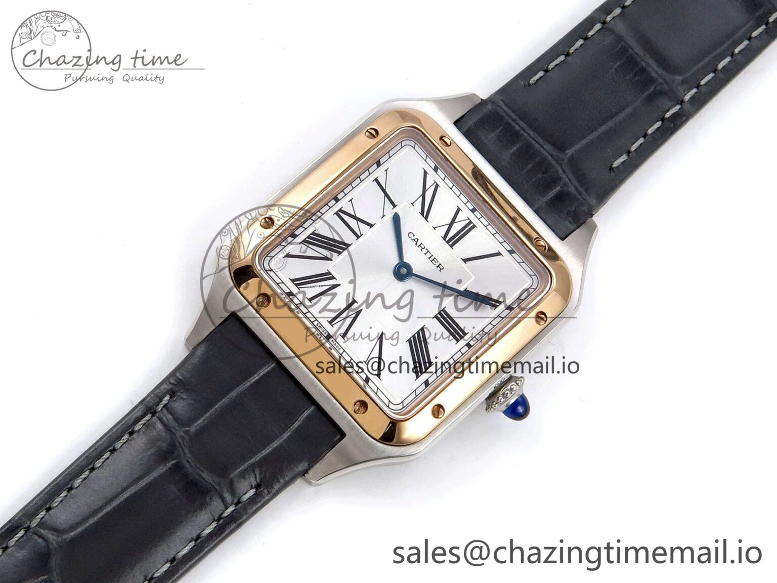 Versatile Santos Dumont 31.4mm SS RG AF 1:1 Best Edition Silver Dial on Gray Croco Strap A 5894