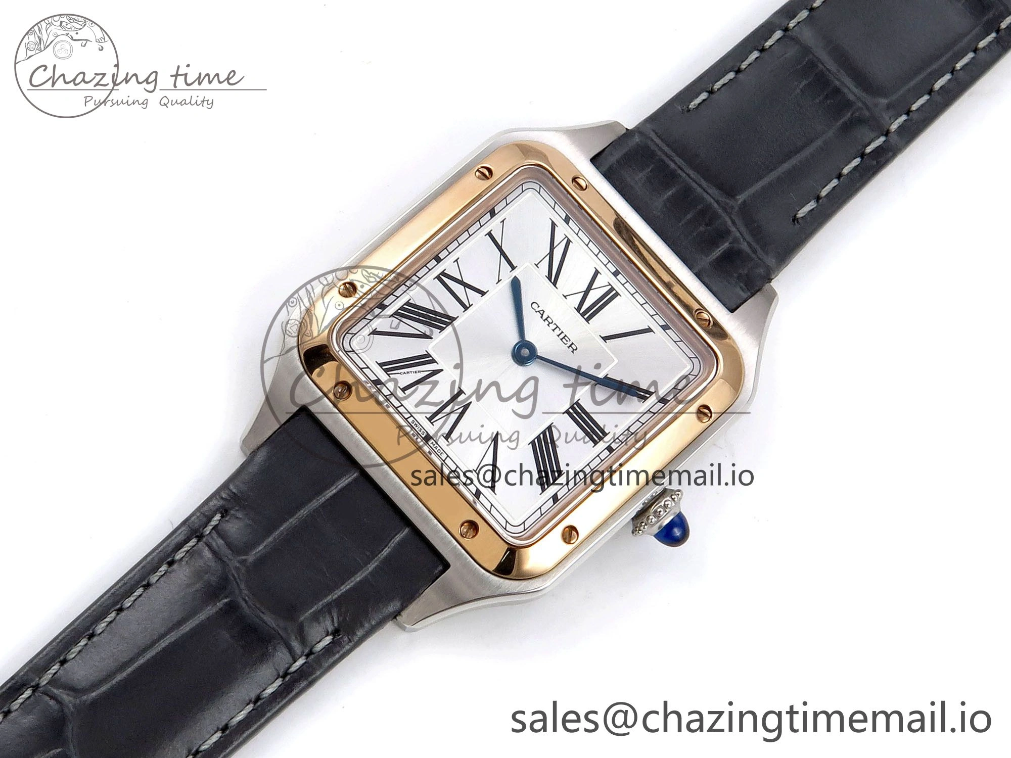 Versatile Santos Dumont 31.4mm SS RG AF 1:1 Best Edition Silver Dial on Gray Croco Strap A 5894