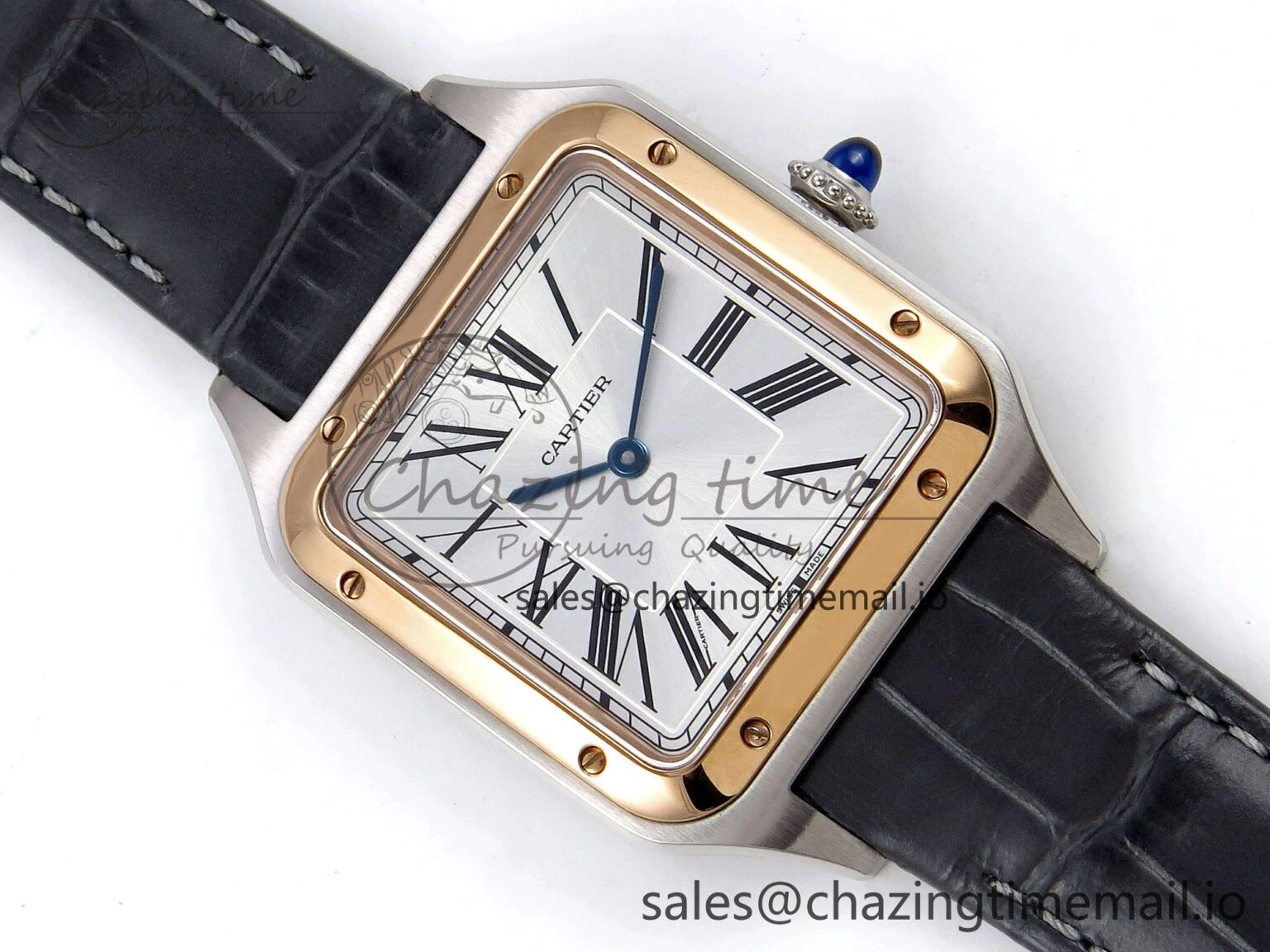 Versatile Santos Dumont 31.4mm SS RG AF 1:1 Best Edition Silver Dial on Gray Croco Strap A 5894