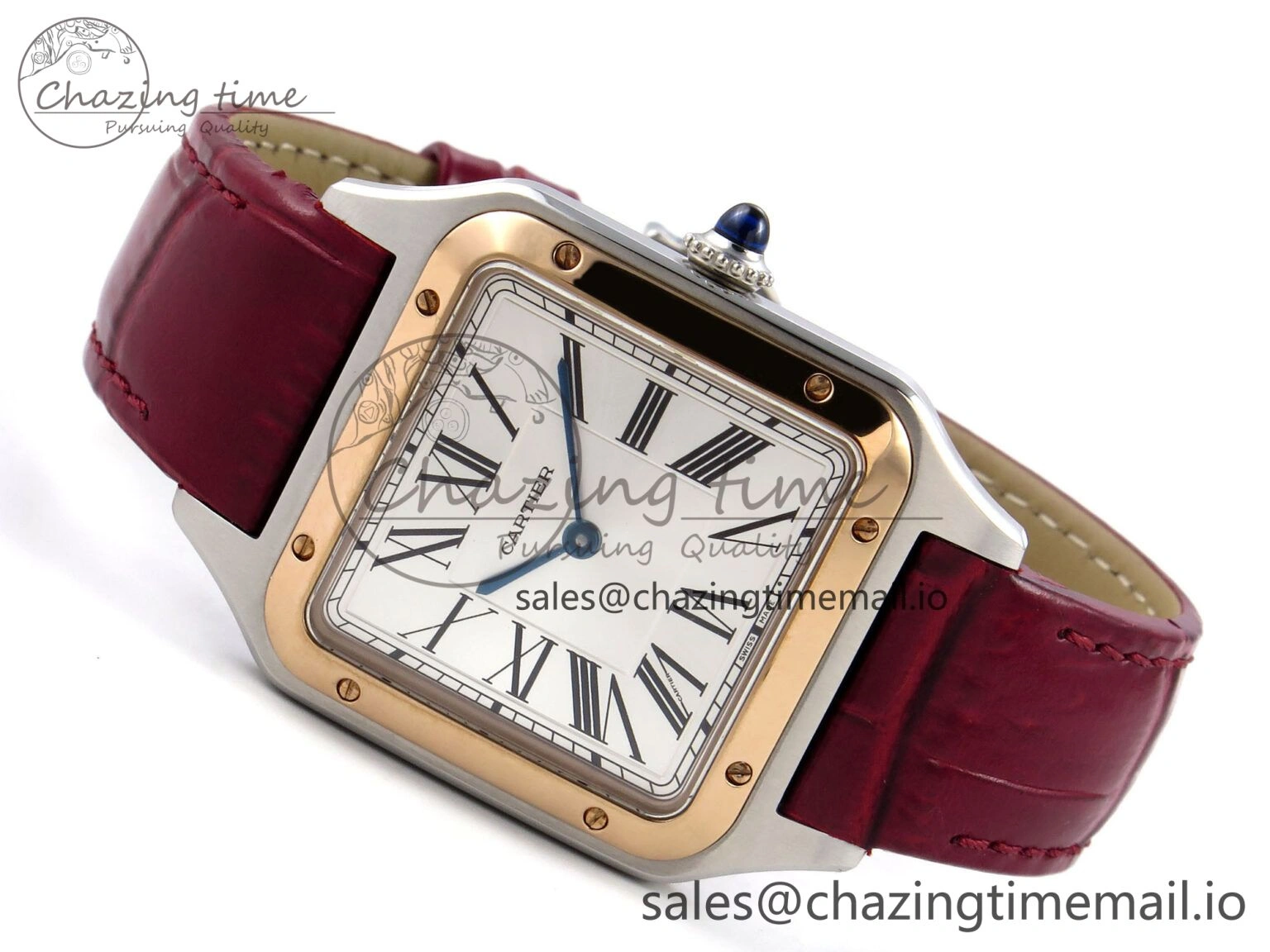 Sleek Santos Dumont 31.4mm SS RG AF 1:1 Best Edition Silver Dial on Red Croco Strap A 5898