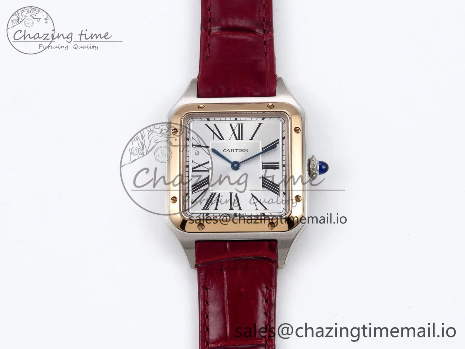 Sleek Santos Dumont 31.4mm SS RG AF 1:1 Best Edition Silver Dial on Red Croco Strap A 5898