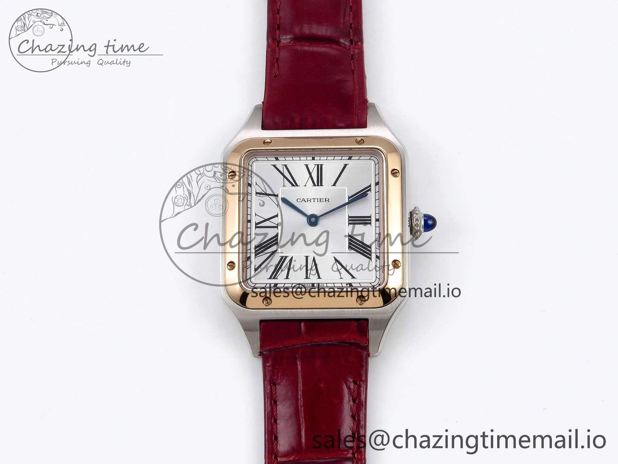 Sleek Santos Dumont 31.4mm SS RG AF 1:1 Best Edition Silver Dial on Red Croco Strap A 5898