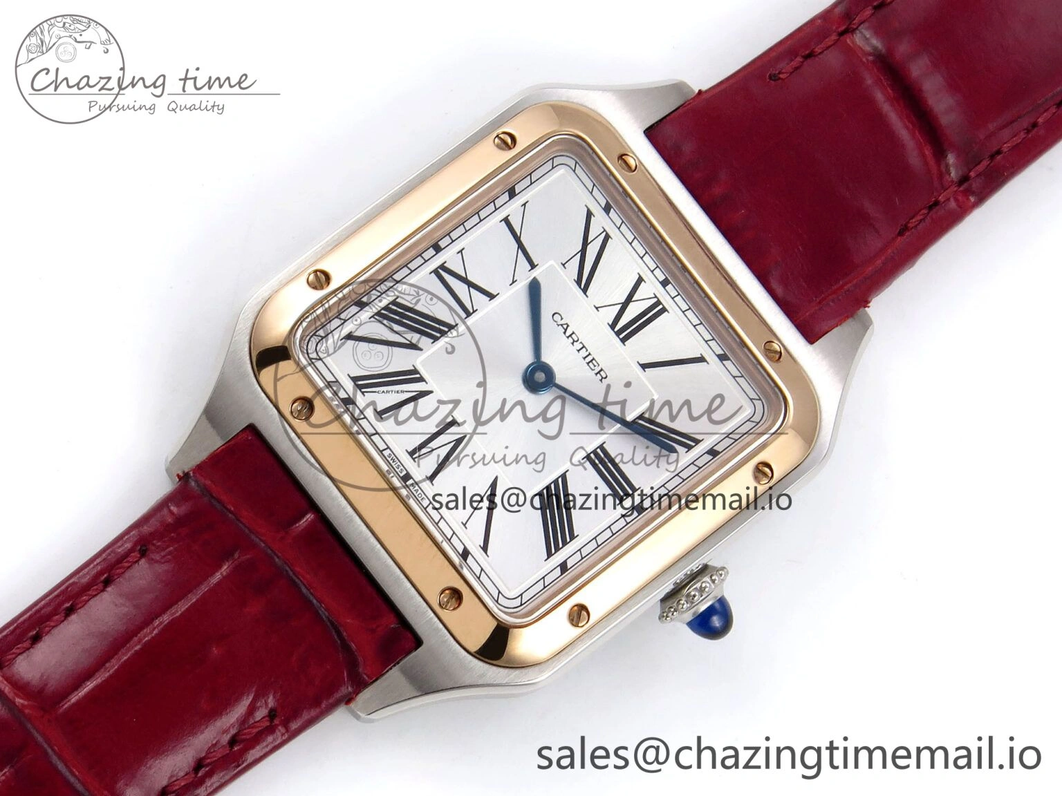 Sleek Santos Dumont 31.4mm SS RG AF 1:1 Best Edition Silver Dial on Red Croco Strap A 5898