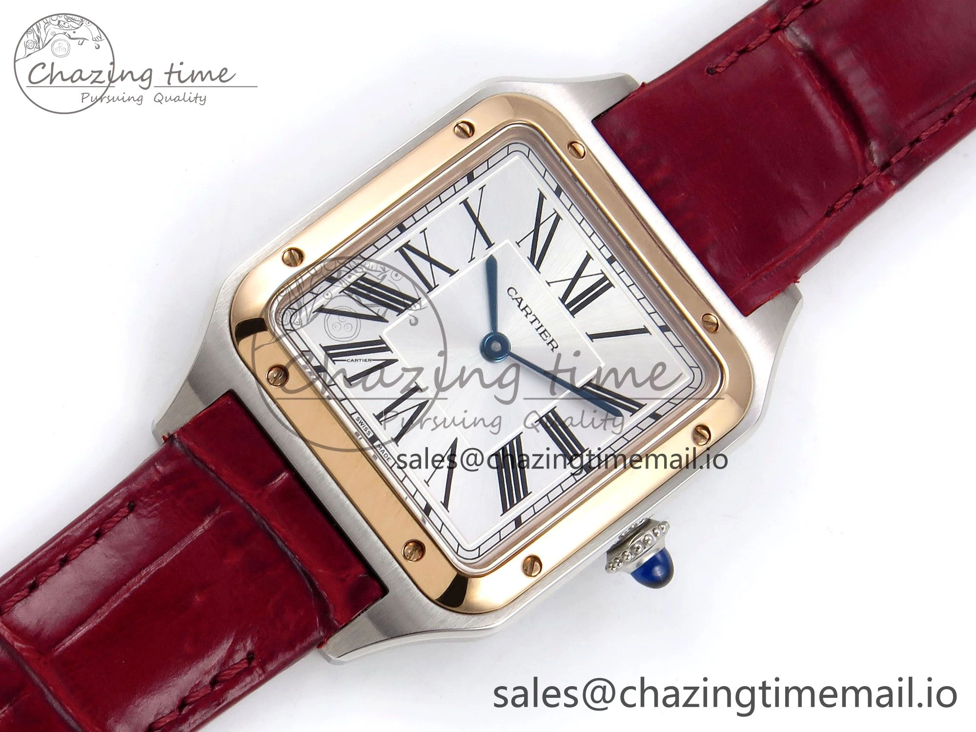 Sleek Santos Dumont 31.4mm SS RG AF 1:1 Best Edition Silver Dial on Red Croco Strap A 5898