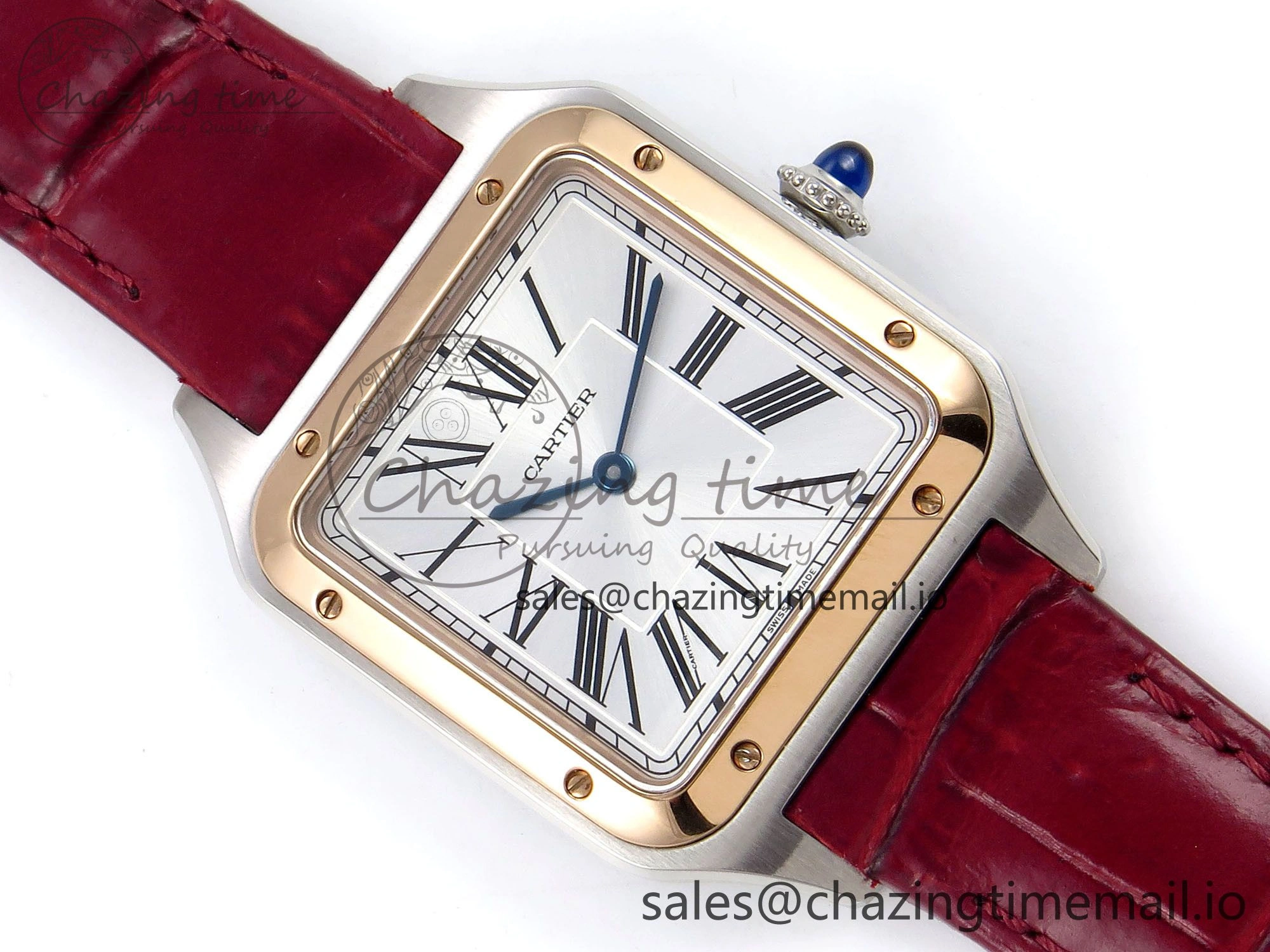 Sleek Santos Dumont 31.4mm SS RG AF 1:1 Best Edition Silver Dial on Red Croco Strap A 5898