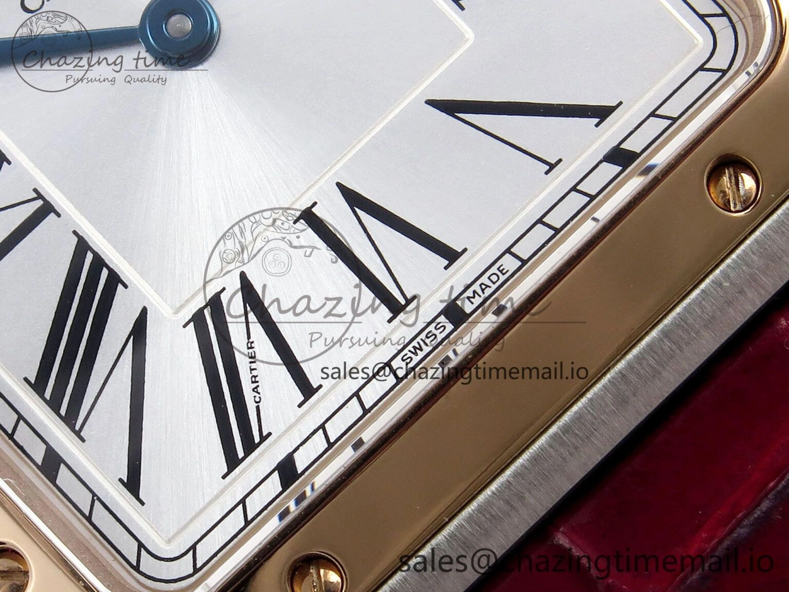 Sleek Santos Dumont 31.4mm SS RG AF 1:1 Best Edition Silver Dial on Red Croco Strap A 5898