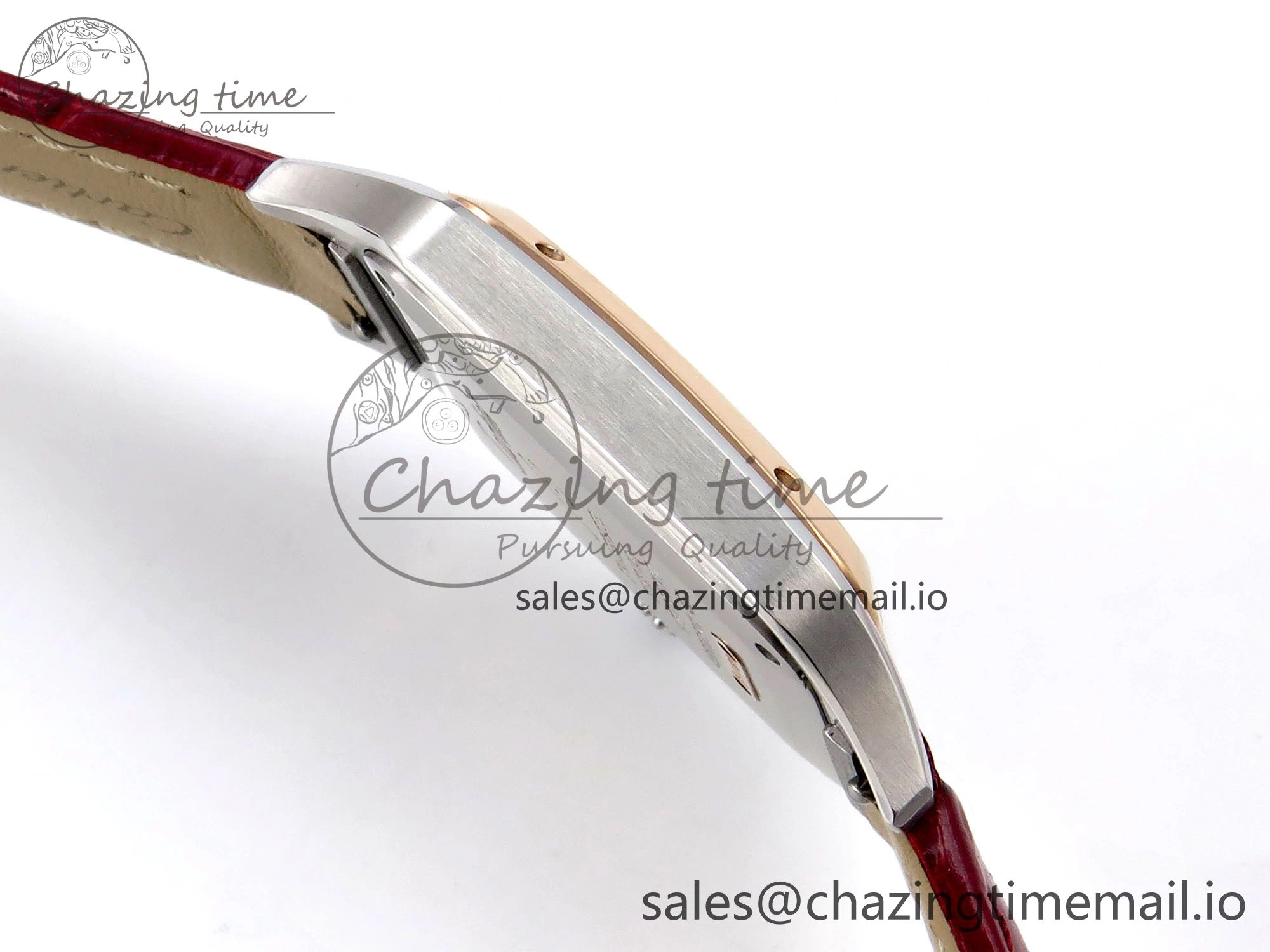 Sleek Santos Dumont 31.4mm SS RG AF 1:1 Best Edition Silver Dial on Red Croco Strap A 5898
