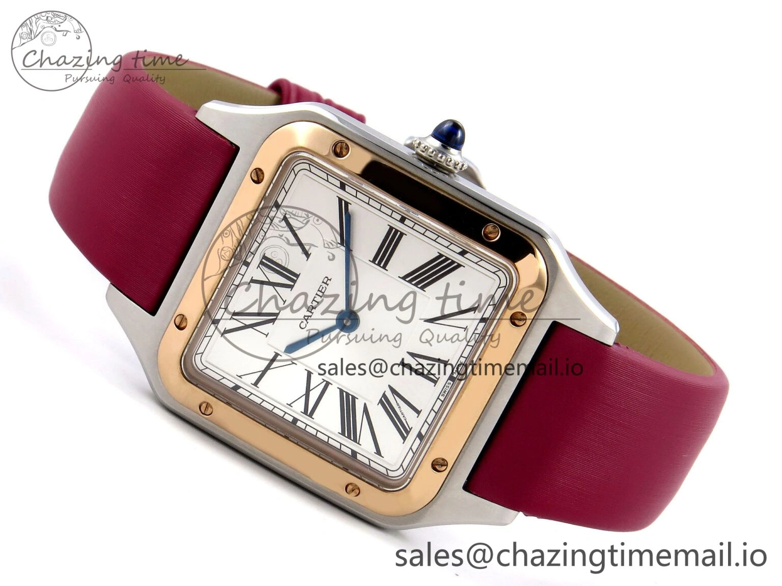 Santos Dumont 31.4mm SS RG AF 1:1 Best Edition Silver Dial on Red Fabric Strap A Comfortable 5896