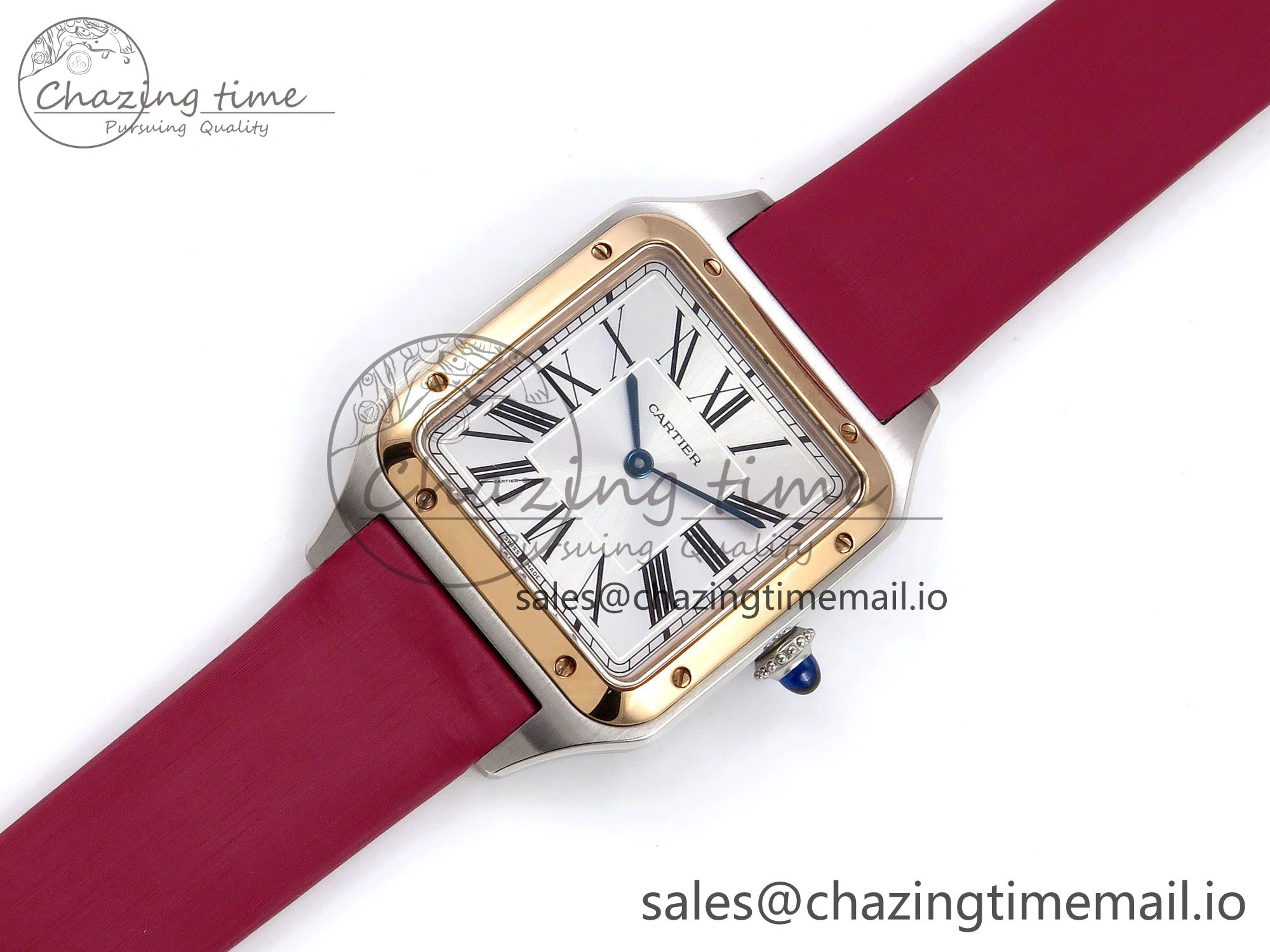 Santos Dumont 31.4mm SS RG AF 1:1 Best Edition Silver Dial on Red Fabric Strap A Comfortable 5896