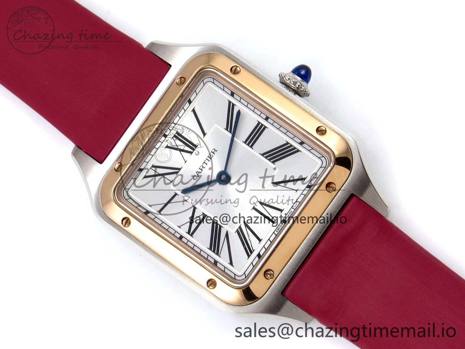Santos Dumont 31.4mm SS RG AF 1:1 Best Edition Silver Dial on Red Fabric Strap A Comfortable 5896