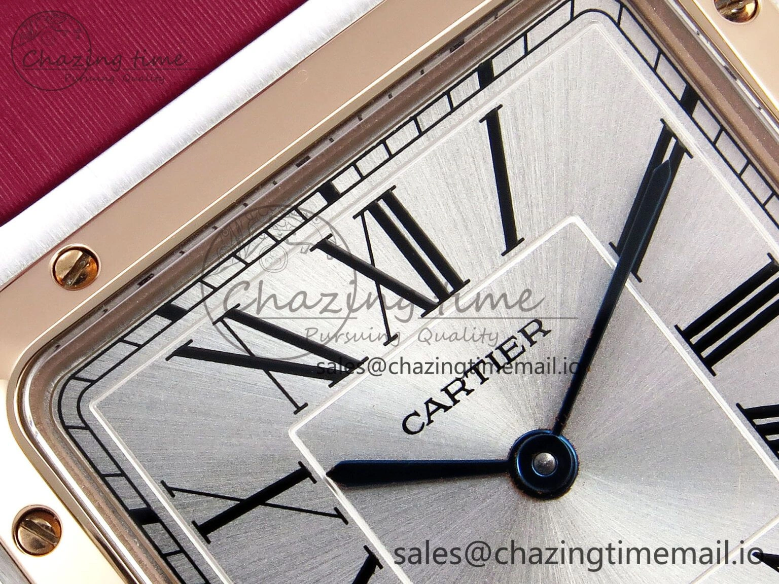 Santos Dumont 31.4mm SS RG AF 1:1 Best Edition Silver Dial on Red Fabric Strap A Comfortable 5896