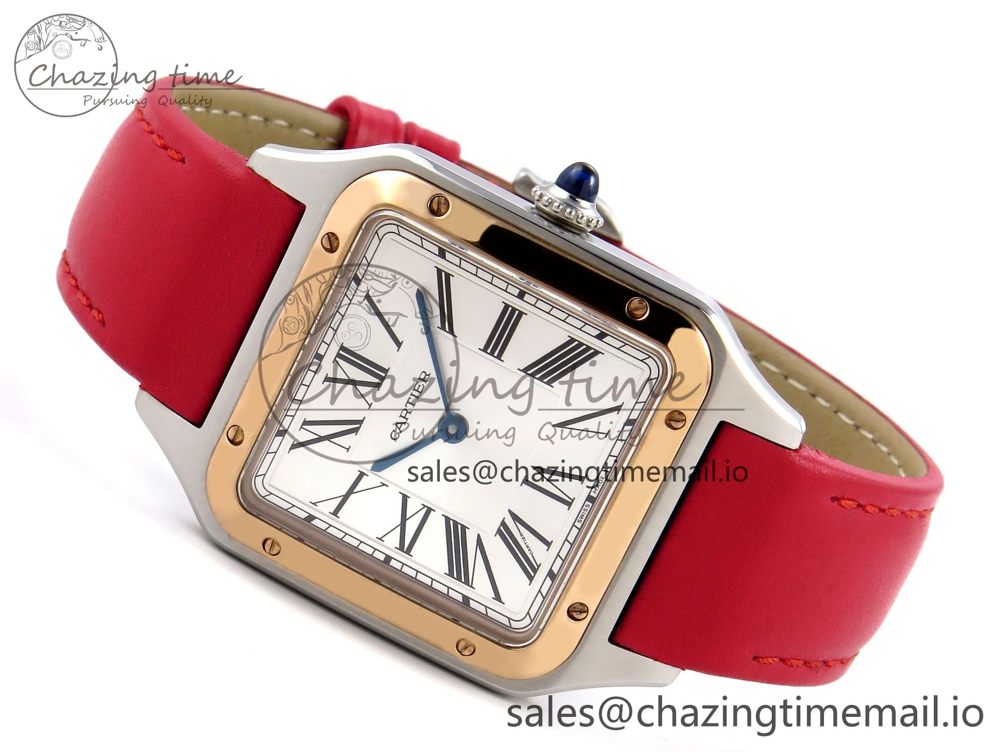 Durable Santos Dumont 31.4mm SS RG AF 1:1 Best Edition Silver Dial on Red Leather Strap A 5895