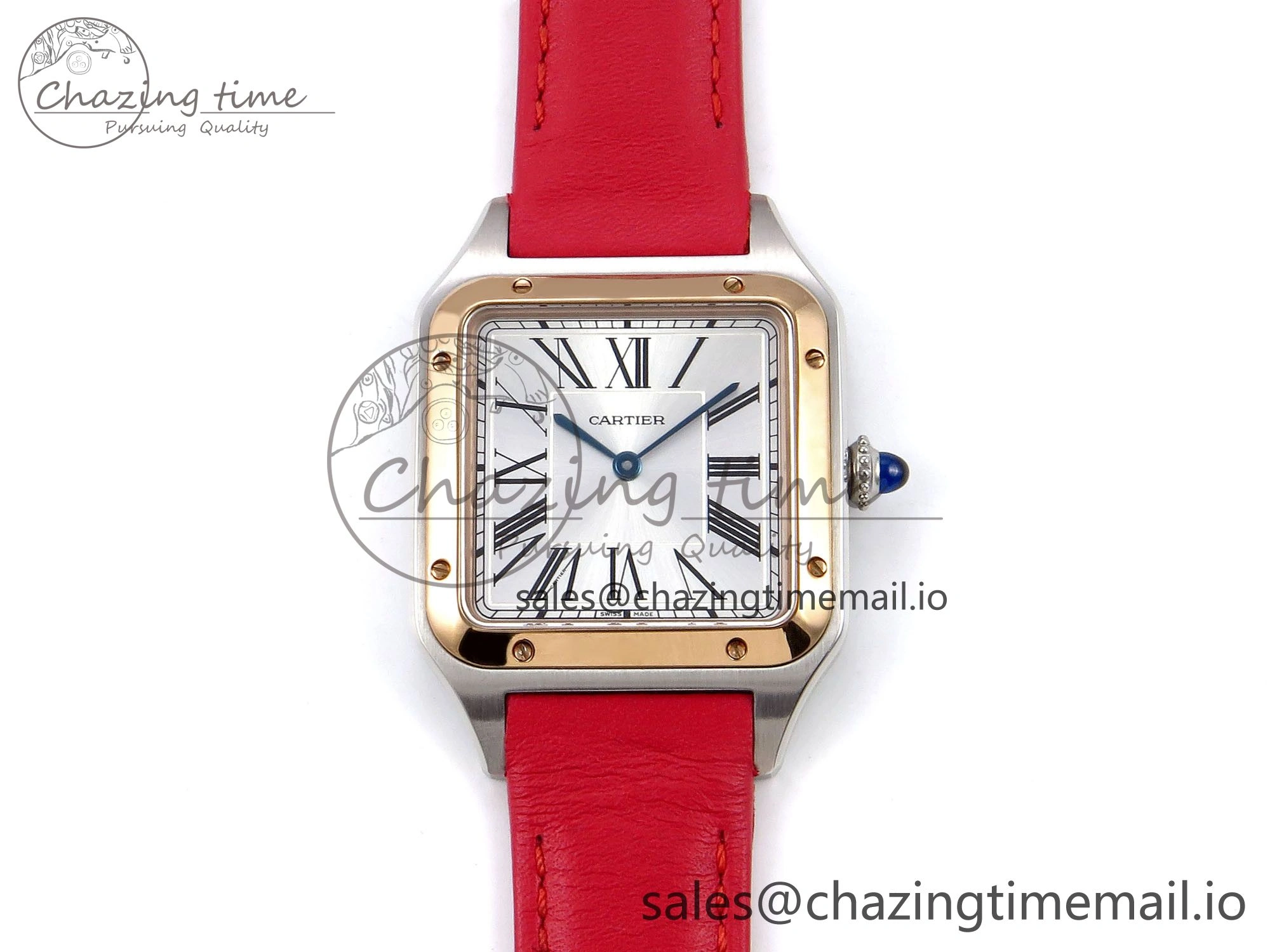 Durable Santos Dumont 31.4mm SS RG AF 1:1 Best Edition Silver Dial on Red Leather Strap A 5895