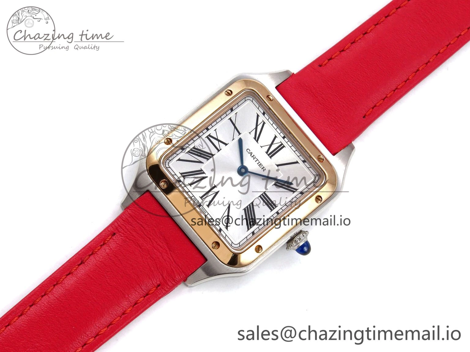 Durable Santos Dumont 31.4mm SS RG AF 1:1 Best Edition Silver Dial on Red Leather Strap A 5895