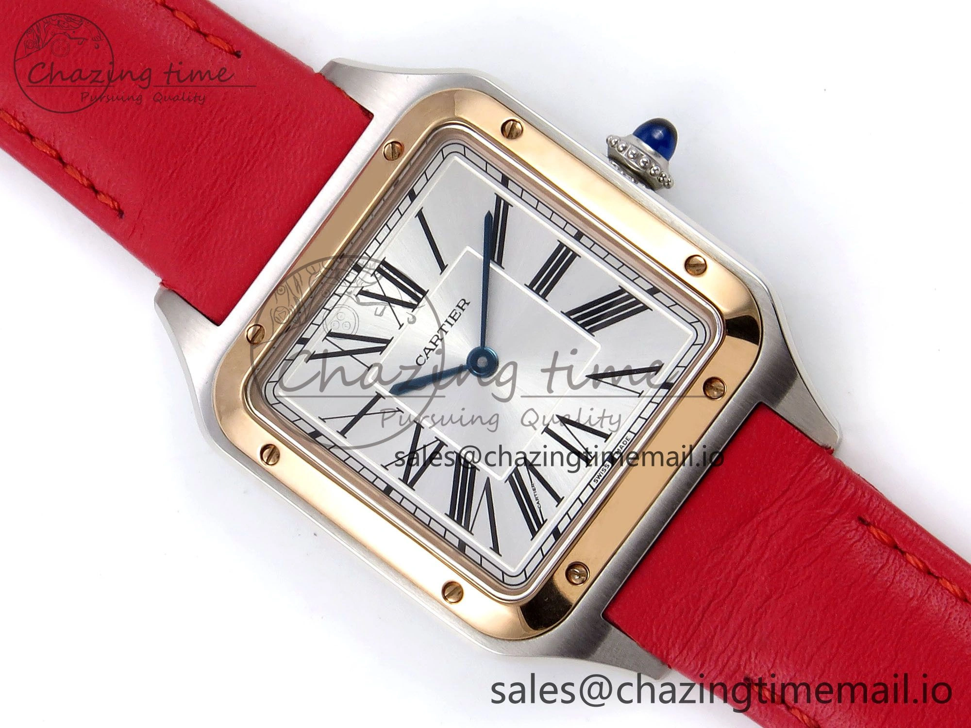 Durable Santos Dumont 31.4mm SS RG AF 1:1 Best Edition Silver Dial on Red Leather Strap A 5895