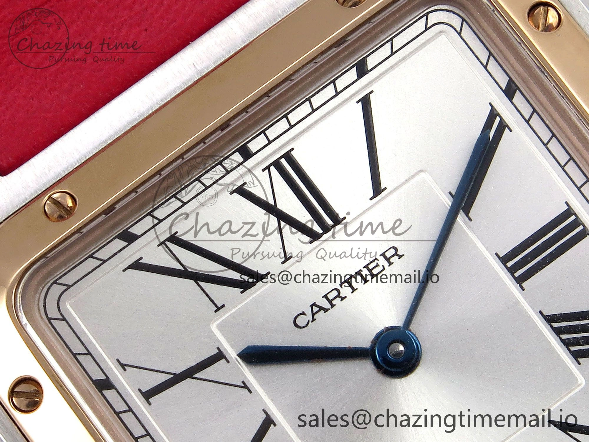 Durable Santos Dumont 31.4mm SS RG AF 1:1 Best Edition Silver Dial on Red Leather Strap A 5895