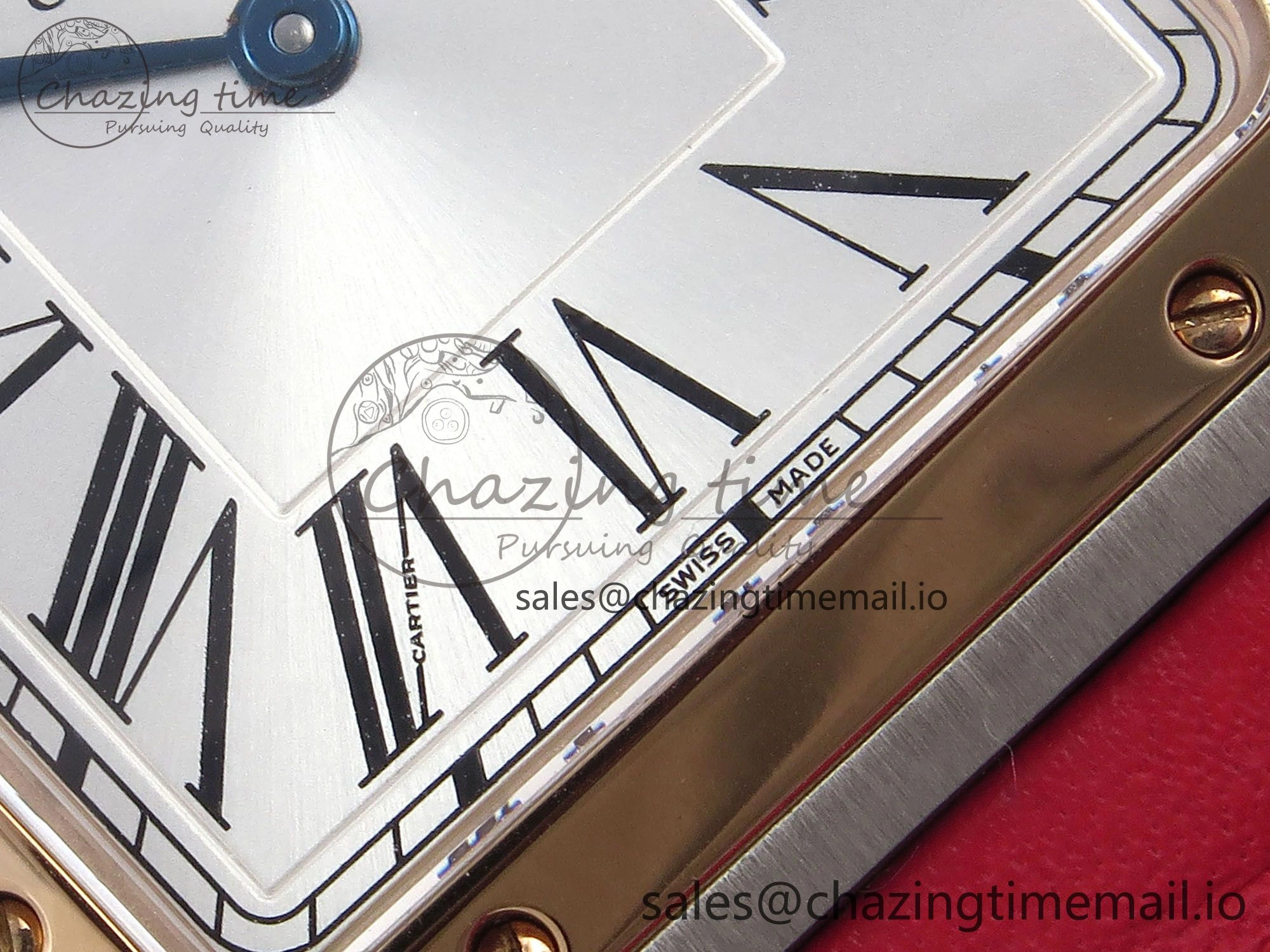 Durable Santos Dumont 31.4mm SS RG AF 1:1 Best Edition Silver Dial on Red Leather Strap A 5895