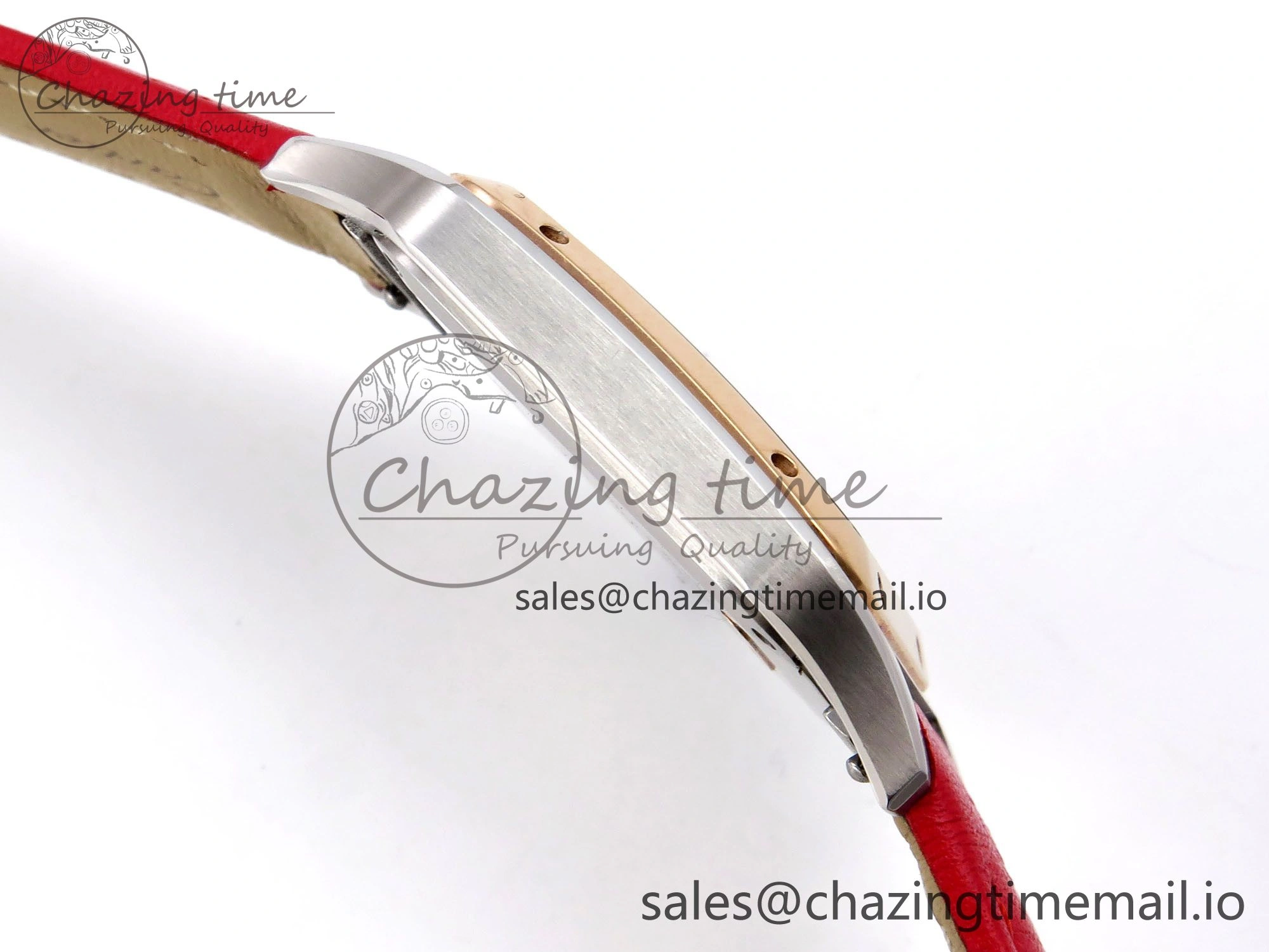 Durable Santos Dumont 31.4mm SS RG AF 1:1 Best Edition Silver Dial on Red Leather Strap A 5895