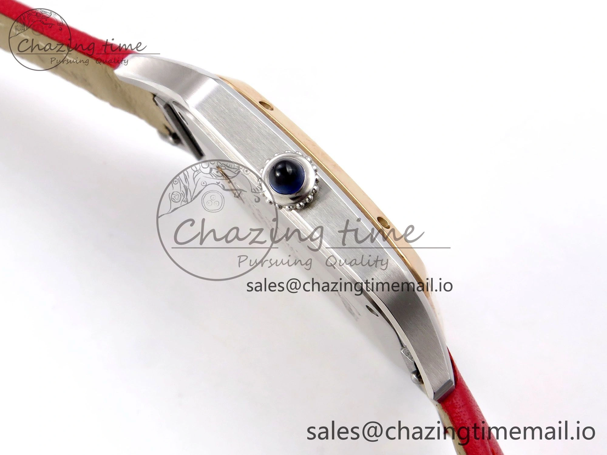 Durable Santos Dumont 31.4mm SS RG AF 1:1 Best Edition Silver Dial on Red Leather Strap A 5895