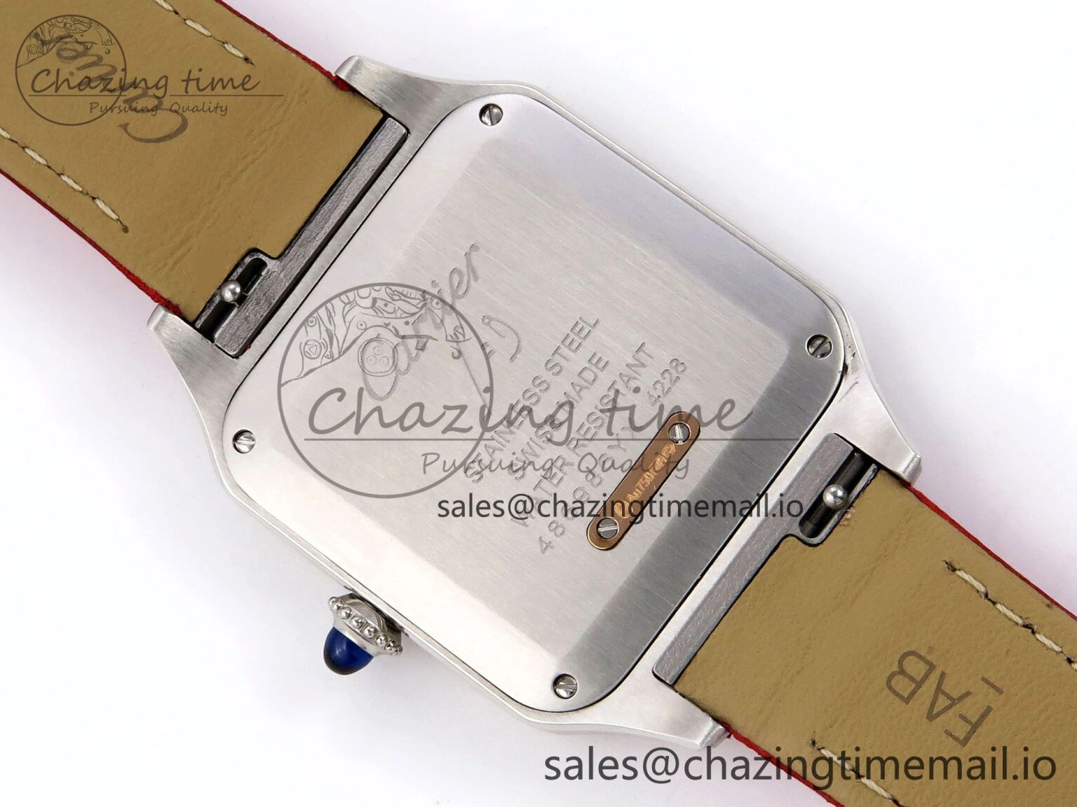 Durable Santos Dumont 31.4mm SS RG AF 1:1 Best Edition Silver Dial on Red Leather Strap A 5895