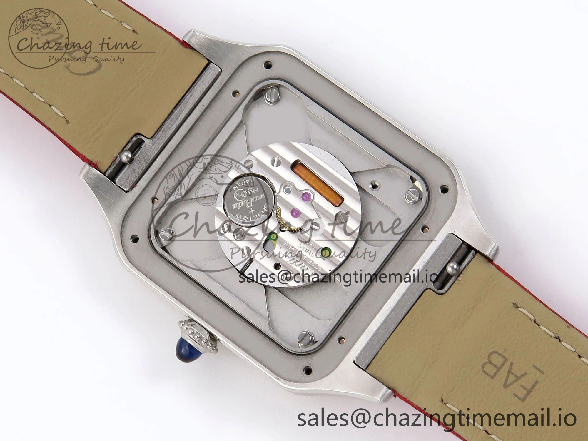 Durable Santos Dumont 31.4mm SS RG AF 1:1 Best Edition Silver Dial on Red Leather Strap A 5895