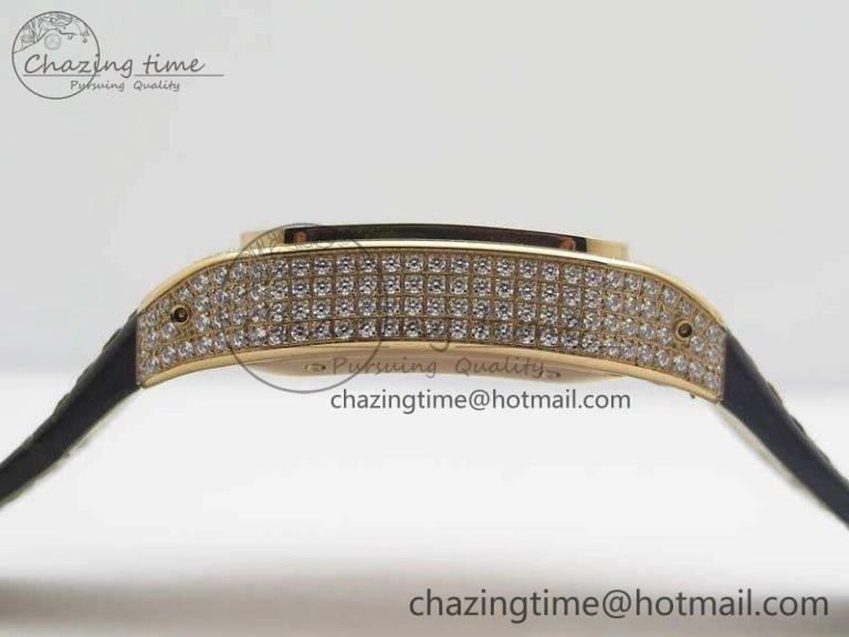 Comfortable Santos Ladies 33mm RG Full Paved Diam Case V6F 1:1 Best Edition White Dial On Leather Strap SEIKO NH05A 6261