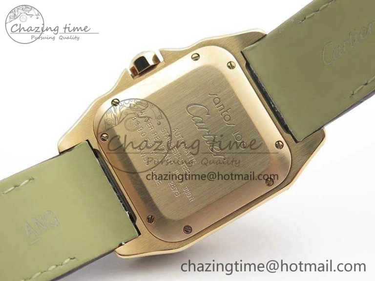 Comfortable Santos Ladies 33mm RG Full Paved Diam Case V6F 1:1 Best Edition White Dial On Leather Strap SEIKO NH05A 6261
