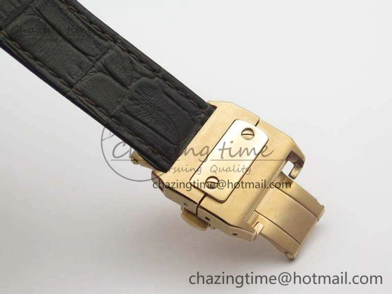Comfortable Santos Ladies 33mm RG Full Paved Diam Case V6F 1:1 Best Edition White Dial On Leather Strap SEIKO NH05A 6261