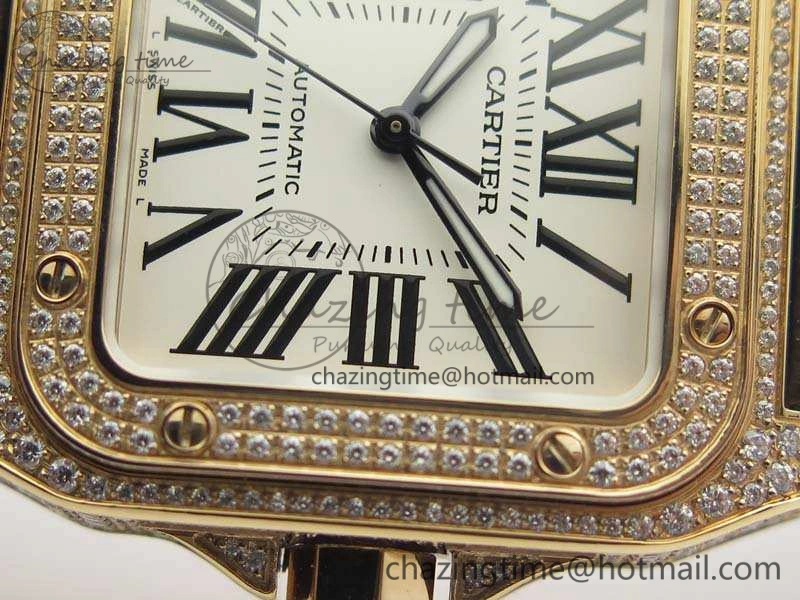 Comfortable Santos Ladies 33mm RG Full Paved Diam Case V6F 1:1 Best Edition White Dial On Leather Strap SEIKO NH05A 6261