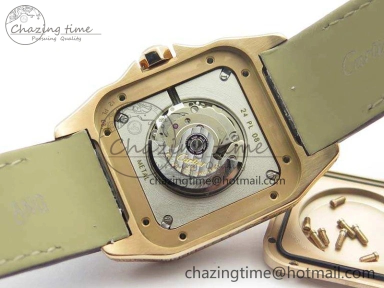 Comfortable Santos Ladies 33mm RG Full Paved Diam Case V6F 1:1 Best Edition White Dial On Leather Strap SEIKO NH05A 6261
