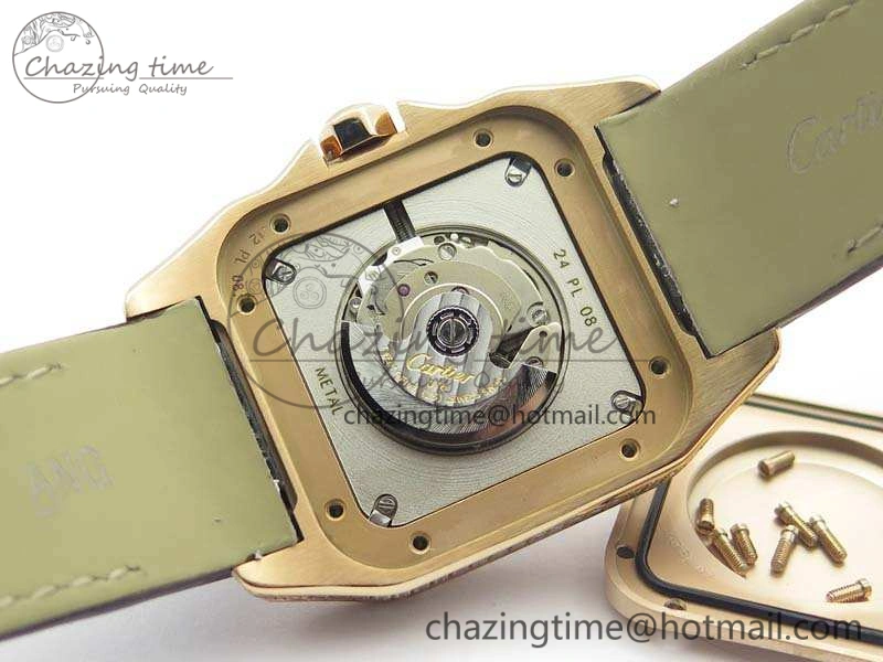 Comfortable Santos Ladies 33mm RG Full Paved Diam Case V6F 1:1 Best Edition White Dial On Leather Strap SEIKO NH05A 6261