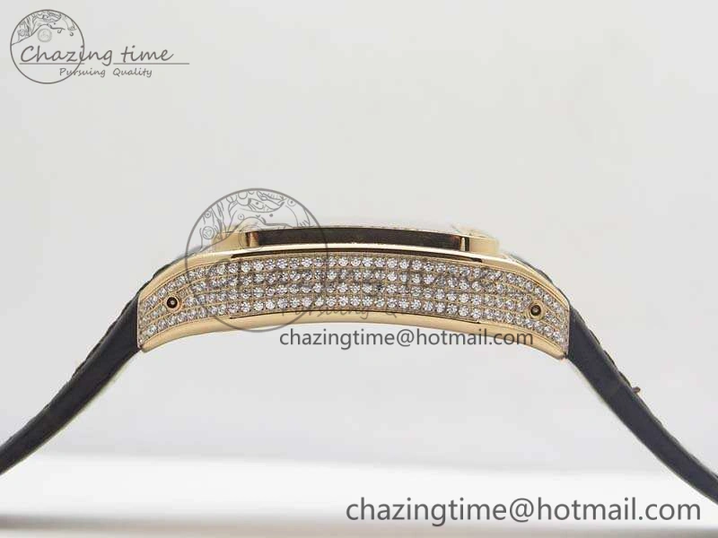 Santos Ladies 38.5mm RG Full Paved Diamonds Case V6F 1:1 Best Edition White Dial On Leather Strap A FastDry 6262