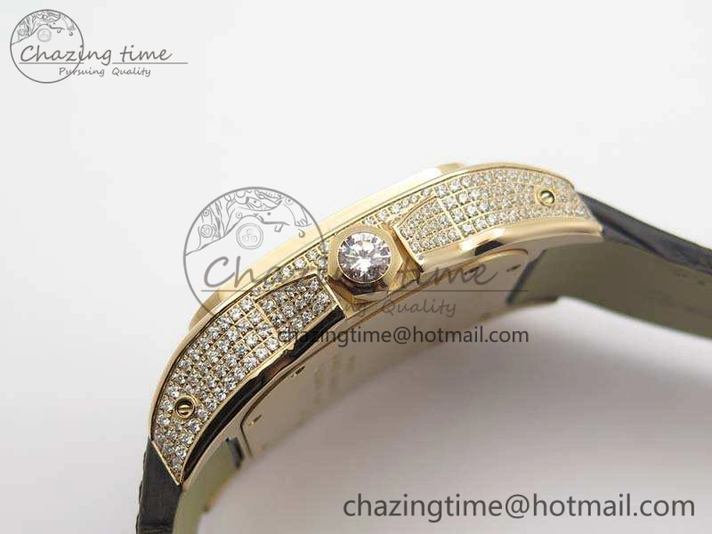 Santos Ladies 38.5mm RG Full Paved Diamonds Case V6F 1:1 Best Edition White Dial On Leather Strap A FastDry 6262