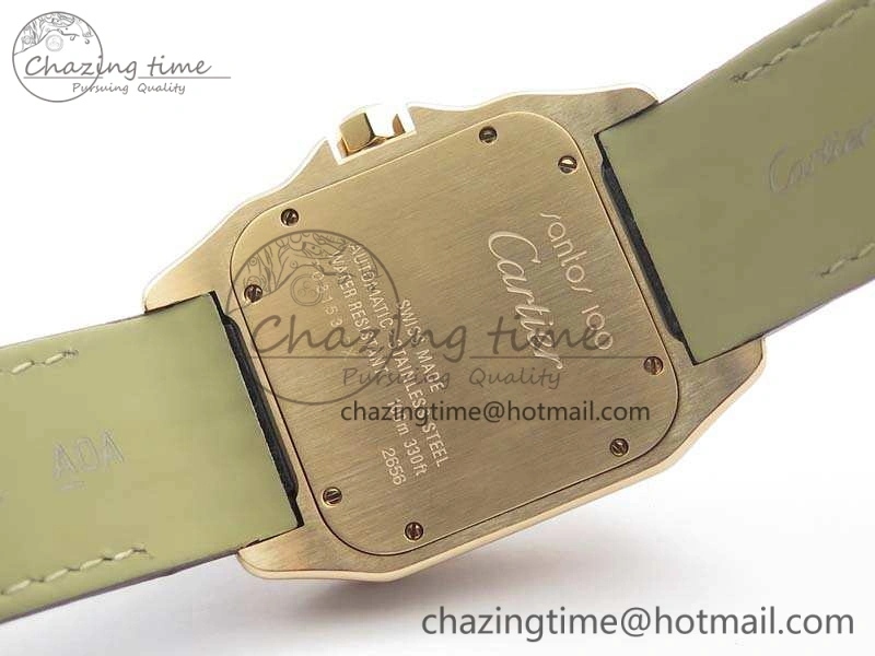 Santos Ladies 38.5mm RG Full Paved Diamonds Case V6F 1:1 Best Edition White Dial On Leather Strap A FastDry 6262
