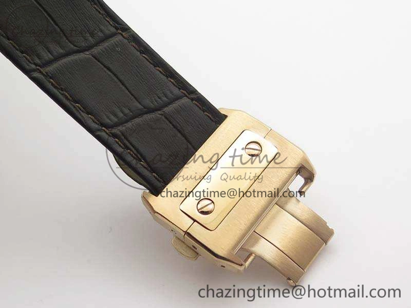 Santos Ladies 38.5mm RG Full Paved Diamonds Case V6F 1:1 Best Edition White Dial On Leather Strap A FastDry 6262
