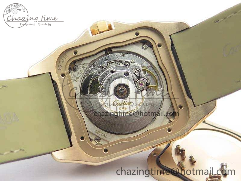 Santos Ladies 38.5mm RG Full Paved Diamonds Case V6F 1:1 Best Edition White Dial On Leather Strap A FastDry 6262