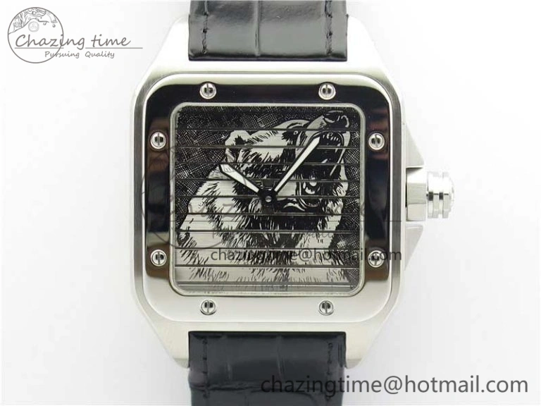 Popular Santos WM505914 45mm SS WWF Maker 3 Dial with Closed Caseback On Black Leather Strap A 6127