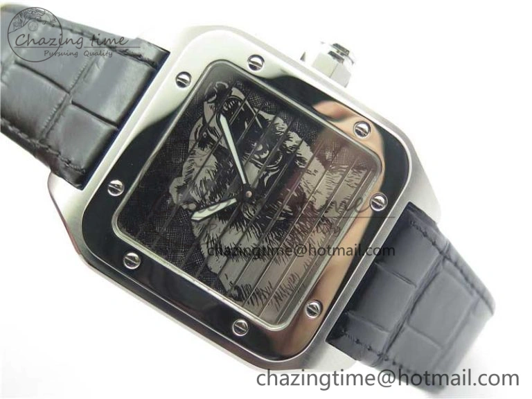 Popular Santos WM505914 45mm SS WWF Maker 3 Dial with Closed Caseback On Black Leather Strap A 6127