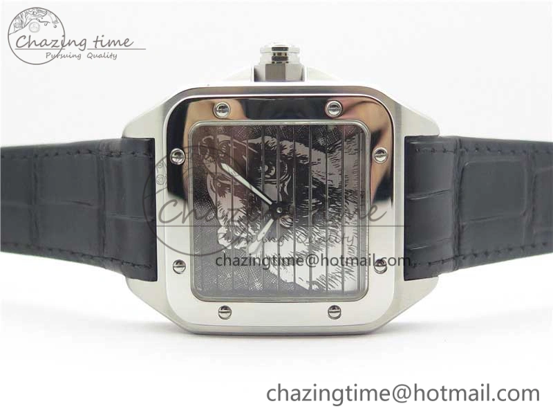 Popular Santos WM505914 45mm SS WWF Maker 3 Dial with Closed Caseback On Black Leather Strap A 6127