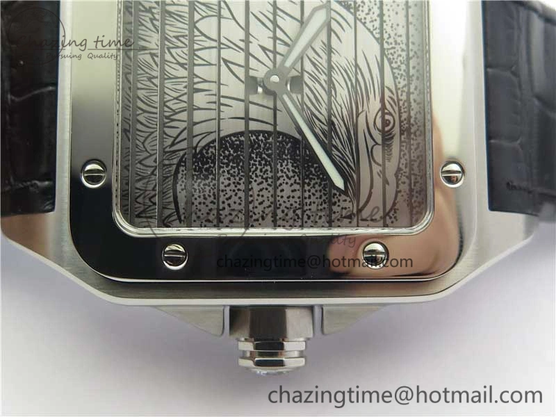Santos WM505914 45mm SS WWF Maker 3 Dial with Display Caseback On Black Leather Strap A ZeroBulk 6126