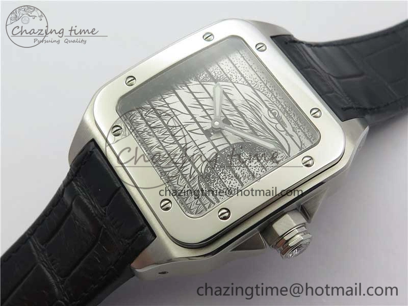 Santos WM505914 45mm SS WWF Maker 3 Dial with Display Caseback On Black Leather Strap A ZeroBulk 6126