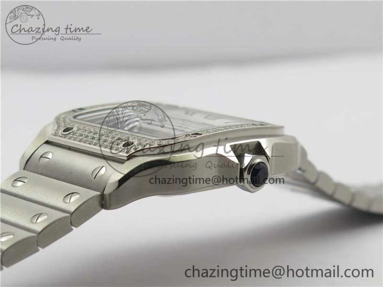 Reliable Santos de Cartier 35mm 2018 Diamonds Bezel RXW 1:1 Best Edition White Dial on SS SmartLinks Bracelet MIYOTA 6098