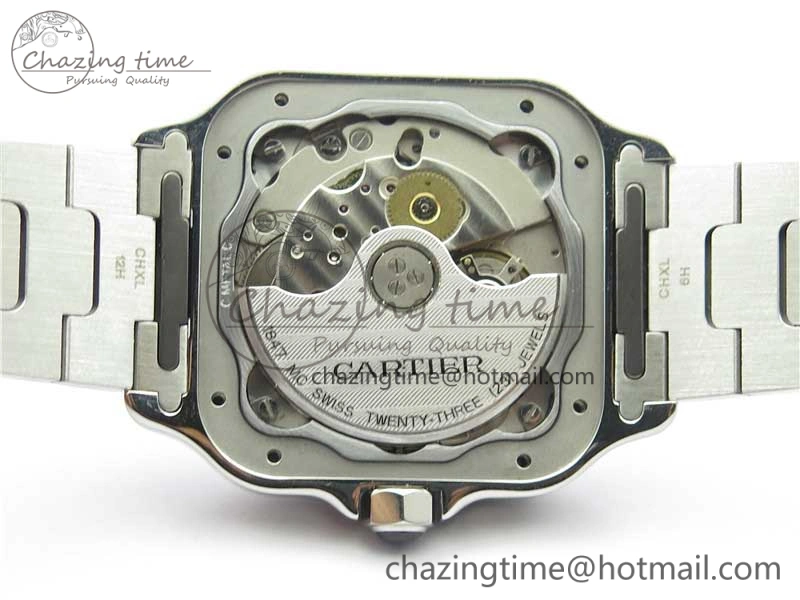 Reliable Santos de Cartier 35mm 2018 Diamonds Bezel RXW 1:1 Best Edition White Dial on SS SmartLinks Bracelet MIYOTA 6098