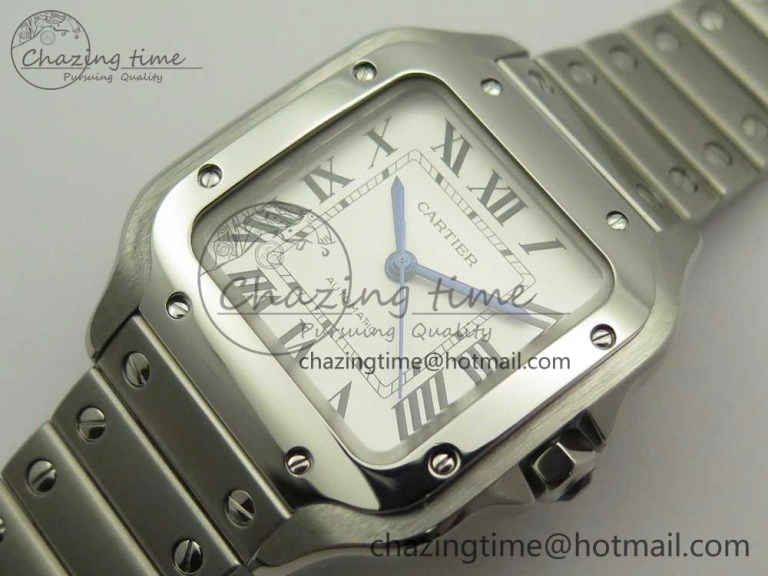 Packable Santos de Cartier 35mm 2018 GF 1:1 Best Edition White Dial on SS SmartLinks Bracelet MIYOTA 9015 (Free Leather) 6163